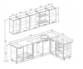 Угловой кухонный гарнитур Изумруд 2600х1600 мм в Урае - uraj.mebel-e96.ru