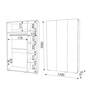 Шкаф 1200 мм 3-х створчатый Осло (ручка брусок) (Риннер) в Урае - uraj.mebel-e96.ru