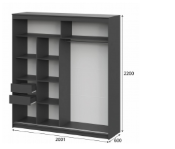 Шкаф-купе ШКП-3 2000 мм графит (СВ) в Урае - uraj.mebel-e96.ru