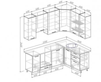 Угловой кухонный гарнитур Антрацит 2200х1600 мм в Урае - uraj.mebel-e96.ru