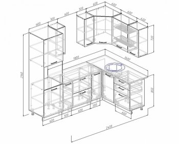 Угловой кухонный гарнитур Жемчуг 2400х1600 мм в Урае - uraj.mebel-e96.ru