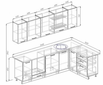 Угловой кухонный гарнитур Шампань 2600х1600 мм, стол. 38 мм в Урае - uraj.mebel-e96.ru