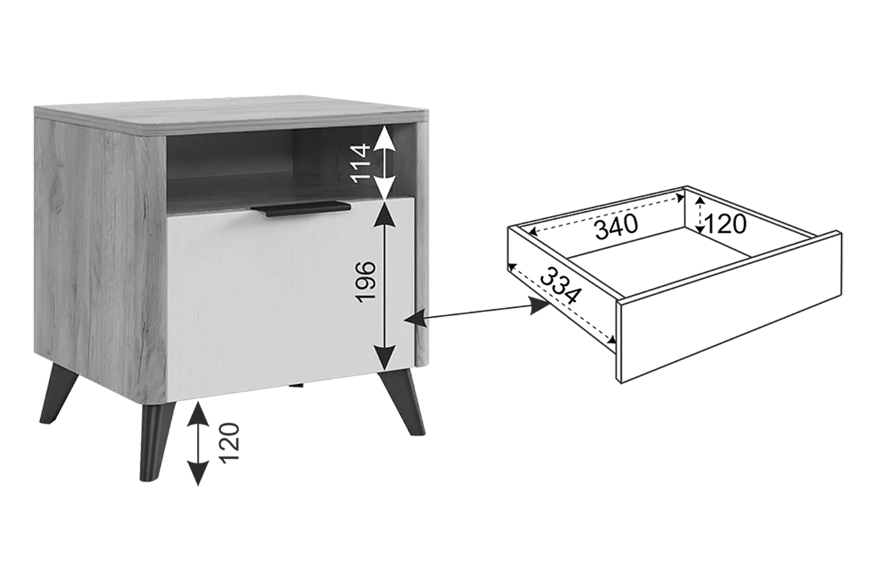 Тумба прикроватная Адам графит (Мебельсон) в Урае - uraj.mebel-e96.ru