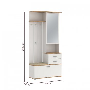 Шкаф для прихожей 65.08 Антре с зеркалом вотан/белый (Олмеко) в Урае - uraj.mebel-e96.ru