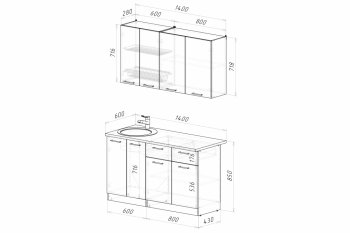 Кухонный гарнитур Асая Медиум 1400 мм (Герда) в Урае - uraj.mebel-e96.ru