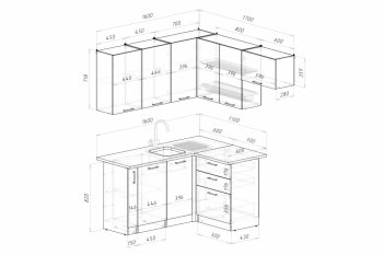 Кухонный гарнитур Асая мега прайм 1600х1700 мм (Герда) в Урае - uraj.mebel-e96.ru