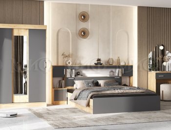 Спальный гарнитур Бася крафт/графит (Миф) в Урае - uraj.mebel-e96.ru