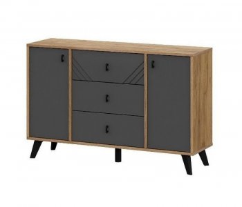 Комод 3 ящ. двухств. Байкал Графит/Дуб золотой (СВ) в Урае - uraj.mebel-e96.ru