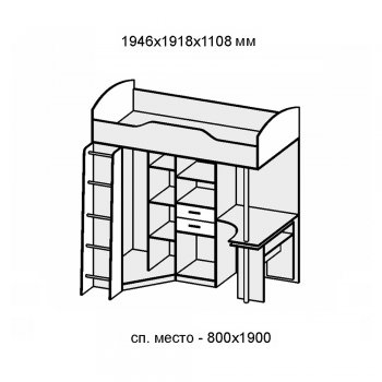 Кровать-чердак Бриз-1 дуб крафт/бетон (Диал) в Урае - uraj.mebel-e96.ru