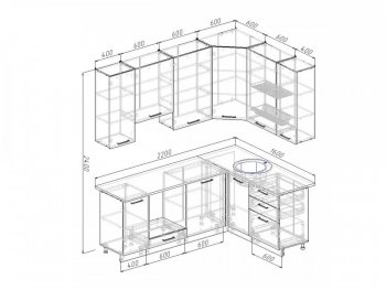 Угловой кухонный гарнитур Дели 2200х1600 мм в Урае - uraj.mebel-e96.ru