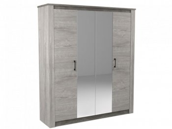 Шкаф 1900 мм 4-х дверный Денвер Риббек серый (СБК) в Урае - uraj.mebel-e96.ru