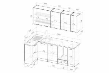 Кухонный гарнитур Дюна прайм 400 1100х2000 мм (Герда) в Урае - uraj.mebel-e96.ru