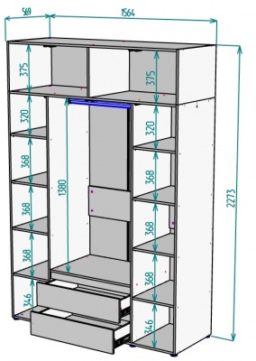 Шкаф 1564 мм Erik H328 + Антресоль HA4 (Графит) в Урае - uraj.mebel-e96.ru