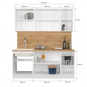 КУхонный гарнитур Эстетик 1800 мм белый (Сурская) в Урае - uraj.mebel-e96.ru