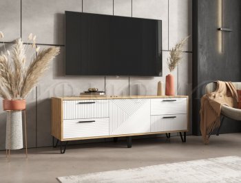 Тумба ТВ Флэш крафт/белый (Миф) в Урае - uraj.mebel-e96.ru | фото
