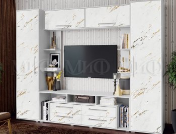 Стенка Гармония (2700) МДФ белый/мрамор золото (Миф) в Урае - uraj.mebel-e96.ru