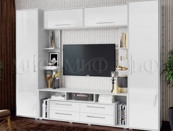 Стенка Гармония (2700) МДФ белый/белый глянец (Миф) в Урае - uraj.mebel-e96.ru