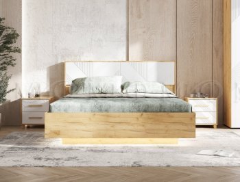 Кровать парящая Ирис крафт/белый с подсветкой (Миф) в Урае - uraj.mebel-e96.ru