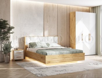 Кровать парящая Ирис крафт/белый с подсветкой (Миф) в Урае - uraj.mebel-e96.ru