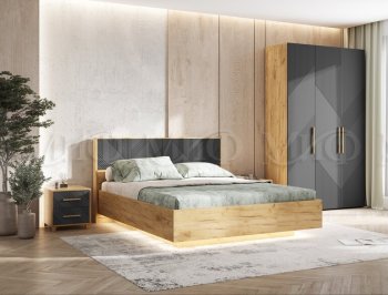 Спальный гарнитур Ирис крафт/графит, модульный (Миф) в Урае - uraj.mebel-e96.ru