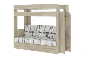 Кровать 2-х ярусная с диваном Карамель 75 сонома/газета в Урае - uraj.mebel-e96.ru