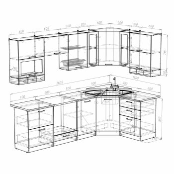 Кухонный гарнитур Кира гранд оптима 2600х1500 мм (Герда) в Урае - uraj.mebel-e96.ru