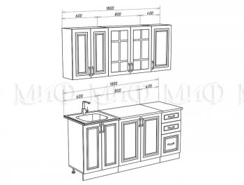 Кухонный гарнитур Констанция 1800 мм белый/джинс (Миф) в Урае - uraj.mebel-e96.ru