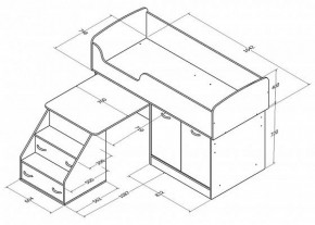 Кровать-чердак Дюймовочка-2 Дуб молочный/орех в Урае - uraj.mebel-e96.ru