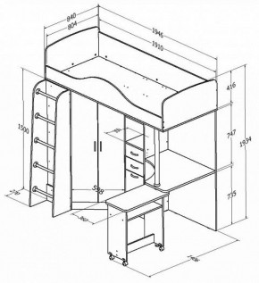 Кровать-чердак Теремок-1 Дуб молочный/Голубой в Урае - uraj.mebel-e96.ru