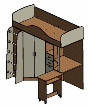 Кровать-чердак Теремок-1 Дуб молочный/Орех в Урае - uraj.mebel-e96.ru