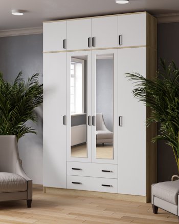 Шкаф 1600 мм Лагуна с антресолью делано/белый (Текс) в Урае - uraj.mebel-e96.ru