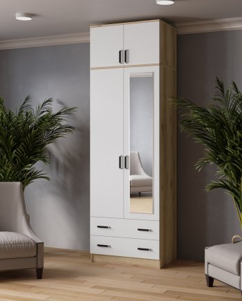 Шкаф 800 мм Лагуна с антресолью делано/белый (Текс) в Урае - uraj.mebel-e96.ru