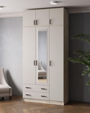 Шкаф 1200 мм Лагуна с антресолью с зеркалом крафт серый/кашемир (Текс) в Урае - uraj.mebel-e96.ru