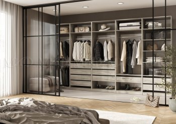 Гардеробная/шкаф 4000 мм Ларго №1 открытая дуб крафт серый (Миф) в Урае - uraj.mebel-e96.ru