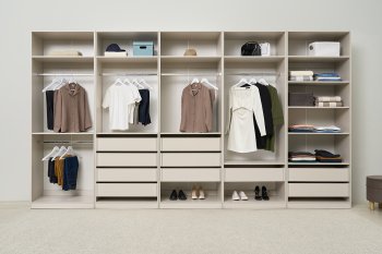 Гардеробная/шкаф 4000 мм Ларго №1 открытая Кашемир (Миф) в Урае - uraj.mebel-e96.ru