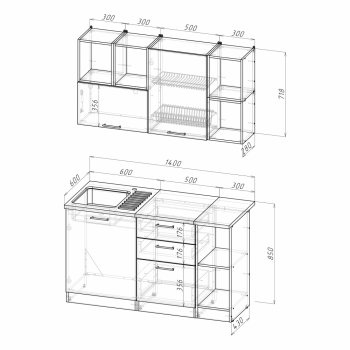 Кухонный гарнитур Лариса медиум 3 1400 мм (Герда) в Урае - uraj.mebel-e96.ru