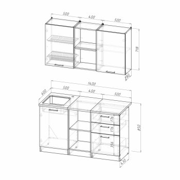 Кухонный гарнитур Лариса медиум 4 1400 мм (Герда) в Урае - uraj.mebel-e96.ru