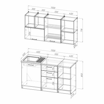 Кухонный гарнитур Лариса нормал 3 1500 мм (Герда) в Урае - uraj.mebel-e96.ru