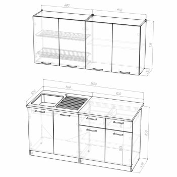 Кухонный гарнитур Лариса стандарт 2 1600 мм (Герда) в Урае - uraj.mebel-e96.ru