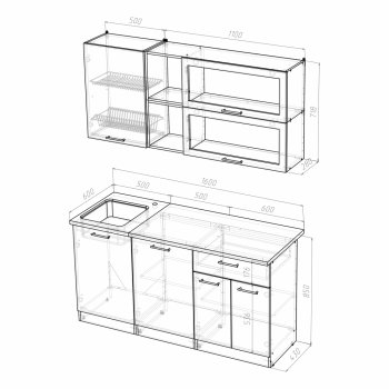 Кухонный гарнитур Лариса стандарт 3 1600 мм (Герда) в Урае - uraj.mebel-e96.ru