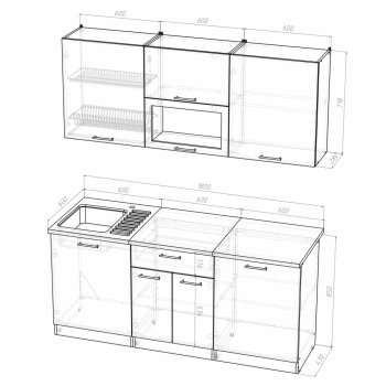 Кухонный гарнитур Лариса макси 1 1800 мм (Герда) в Урае - uraj.mebel-e96.ru