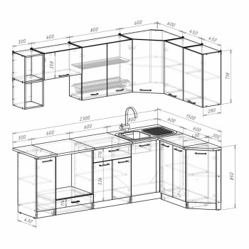 Кухонный гарнитур Лариса прайм 5 2300х1500 мм (Герда) в Урае - uraj.mebel-e96.ru