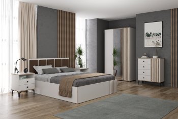 Спальный гарнитур Либерти на ножках белый (Олмеко) в Урае - uraj.mebel-e96.ru