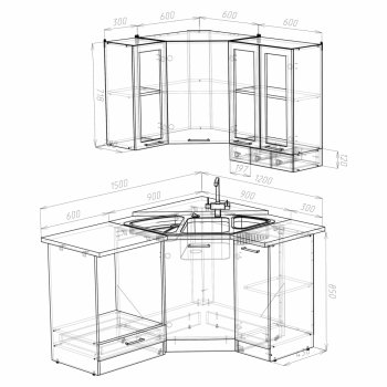 Кухонный гарнитур Лира литл 1500х1200 мм (Герда) в Урае - uraj.mebel-e96.ru