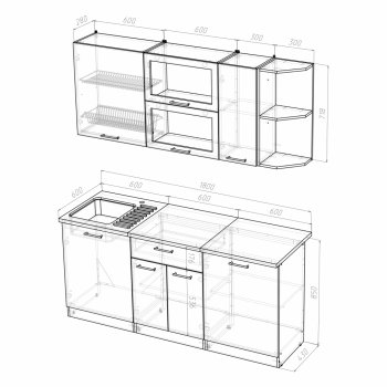 Кухонный гарнитур Лира макси 1800 мм (Герда) в Урае - uraj.mebel-e96.ru