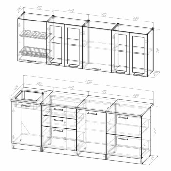 Кухонный гарнитур Лоретта компакт 2200 мм (Гретта) в Урае - uraj.mebel-e96.ru