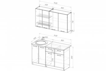 Кухонный гарнитур Лотос медиум 2 1400 мм (Герда) в Урае - uraj.mebel-e96.ru