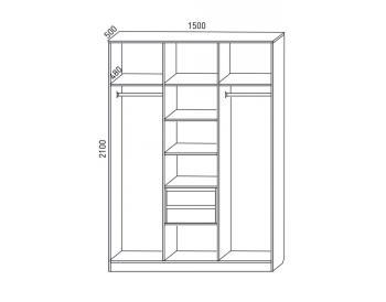 Шкаф распашной 1500 мм М6-3.4 П+Б+П 150 + ящики  (М6) в Урае - uraj.mebel-e96.ru