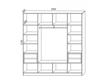 Шкаф распашной 2000 мм  М6-4.2 Б+П+Б 200+4 ящика (М6) в Урае - uraj.mebel-e96.ru