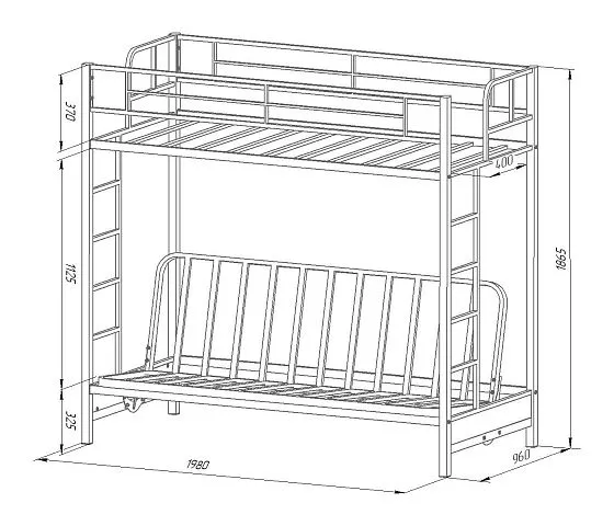 Кровать двухъярусная с диваном Мадлен (велюр) (ФМ) в Урае - uraj.mebel-e96.ru